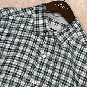 Johnston & Murphy Button Down Shirt Mens Large Teal Blue Plaid Flip Cuff L/S